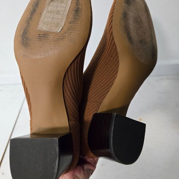 Everlane Women's Size 8 The Glove Sock Boots Toffee Brown Ribbed Knit Block Heel - Picture 7 of 11